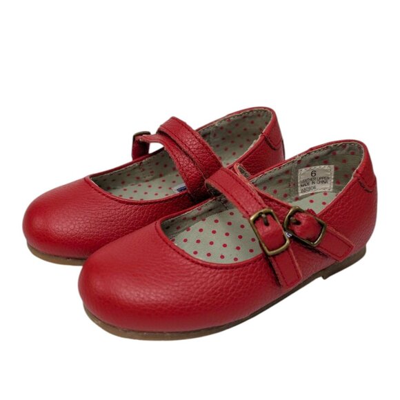 Lamour Pebbled Leather Mary Jane Shoes Girls Red Double Strap Flats Size 6 - Picture 9 of 13